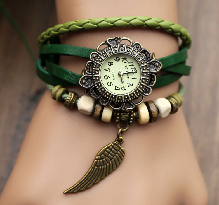Handmade Leather Strap Watches Woman Girl Quartz Wrist Watch Bracelet